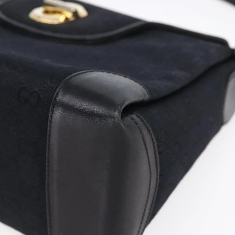 GUCCI GG Canvas Shoulder Bag Black Gold Auth 147856 - Picture 11 of 15